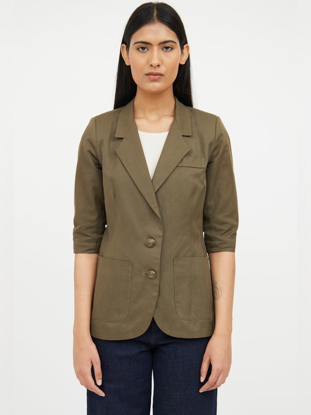 Smythe Copine Short Sleeve Blazer in an Olive Green Color Size 2
